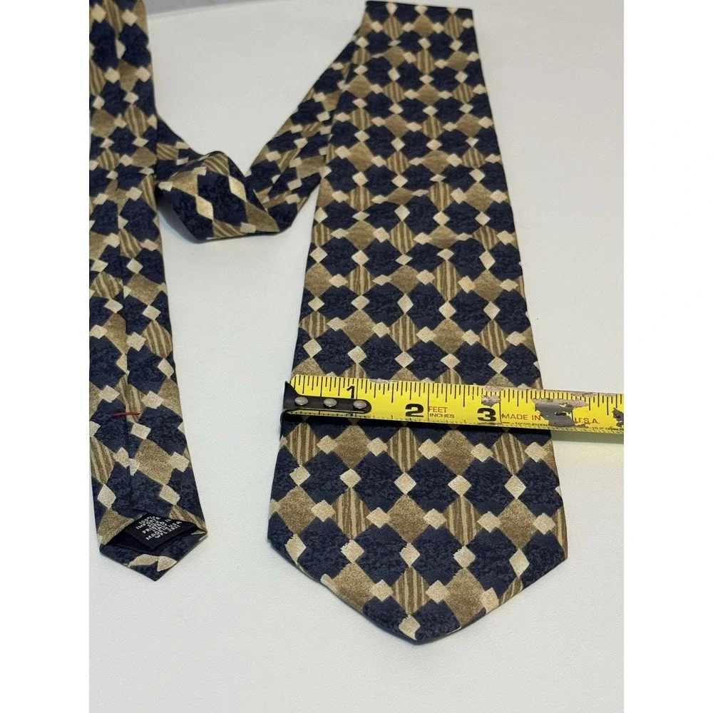 Vintage 90s George Machado Silk Tie Geometric Diamond Pattern Made in USA